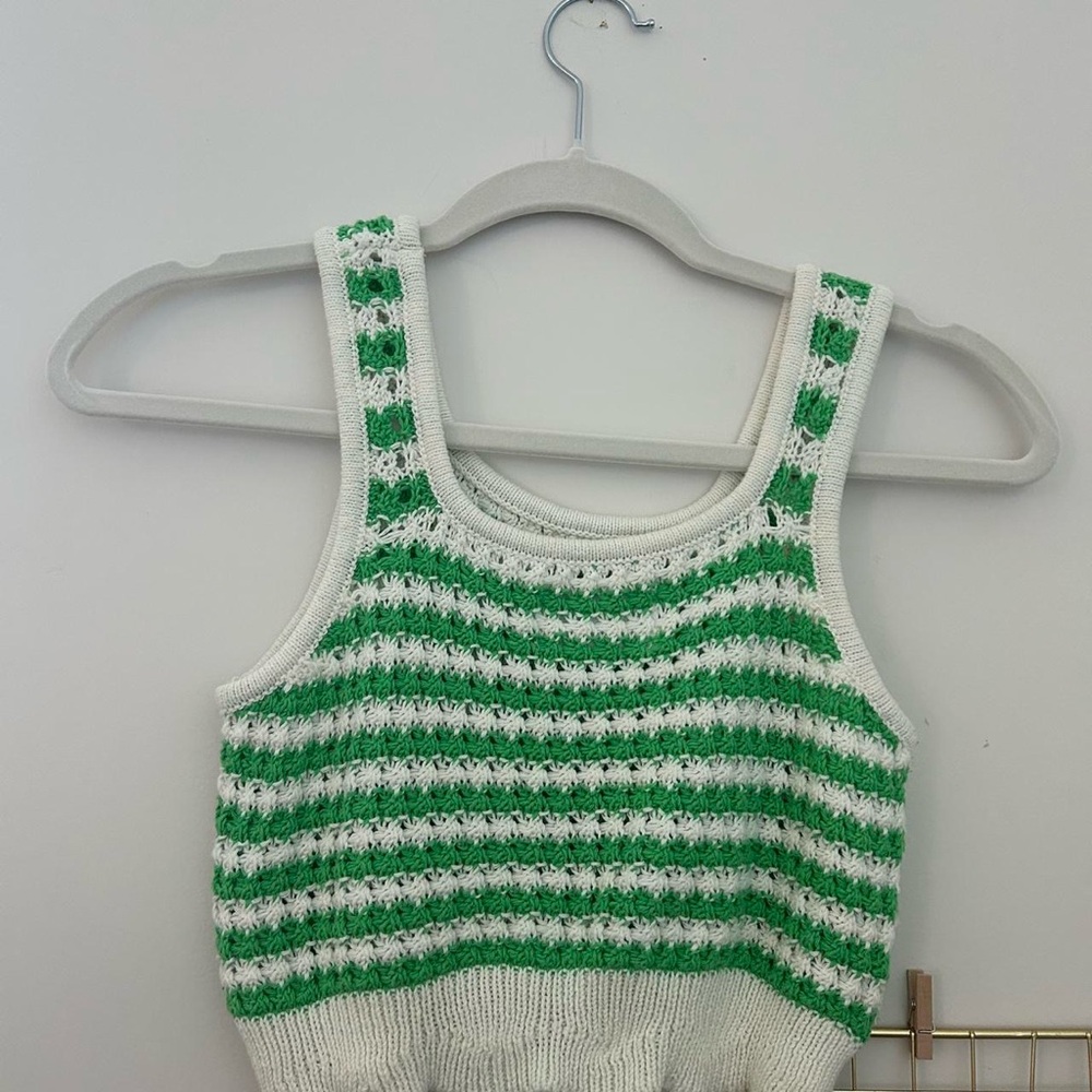 Zara Kids Green and White Striped Knit Top